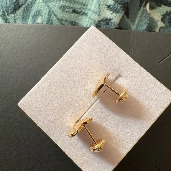Gold Heart Earrings with Crystal Accents, 14 k real solid gold.